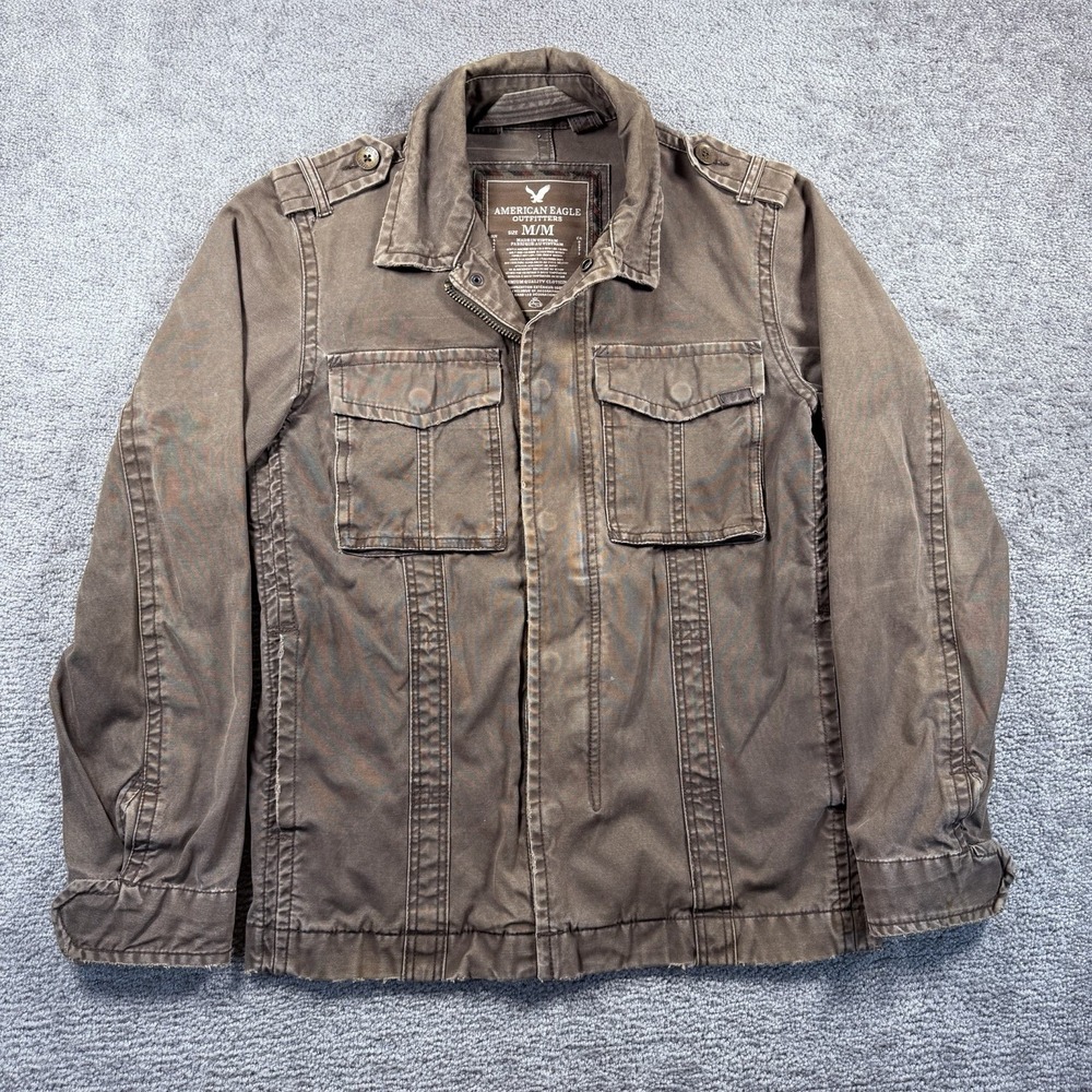 American Eagle Outfitters Mens Brown Cotton Canvas Military Field Jacket M VTG